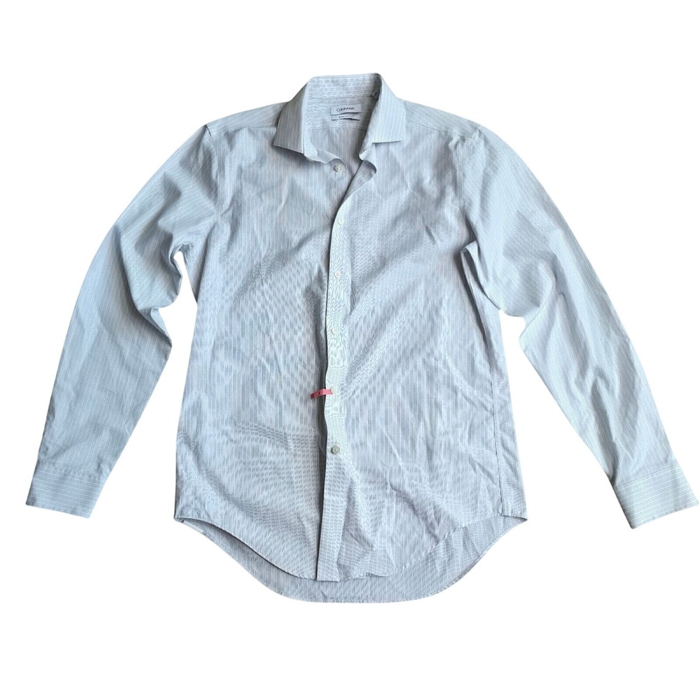 Calvin Klein Mens Slim Fit Non Iron Dress Shirt Grey Stripe 15.5 34/35 Medium